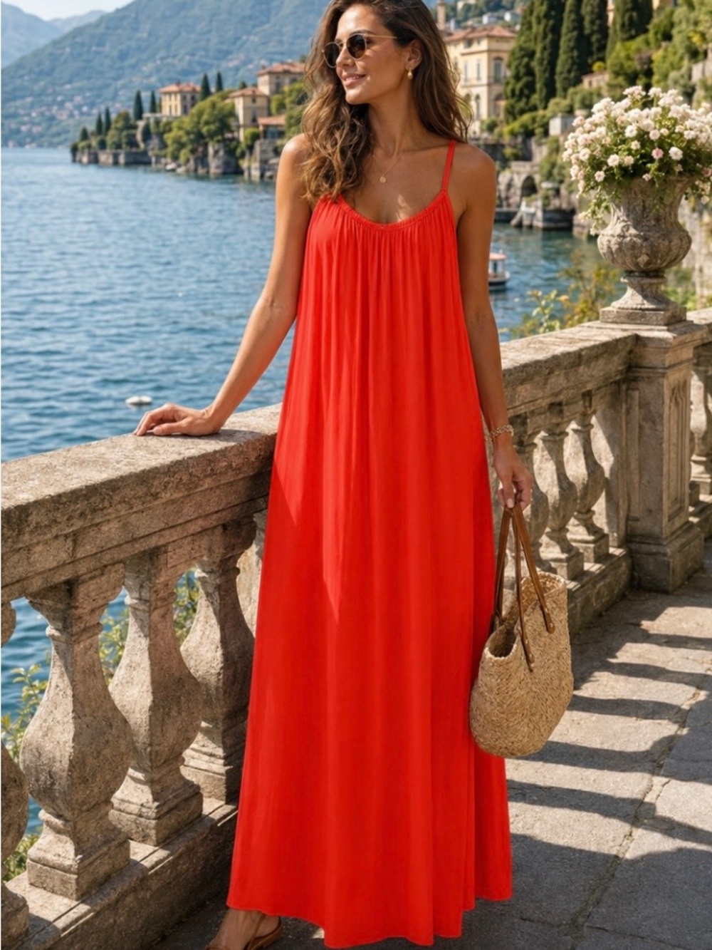Italian Silk Blend Red Maxi Dress - Picture 1 of 6